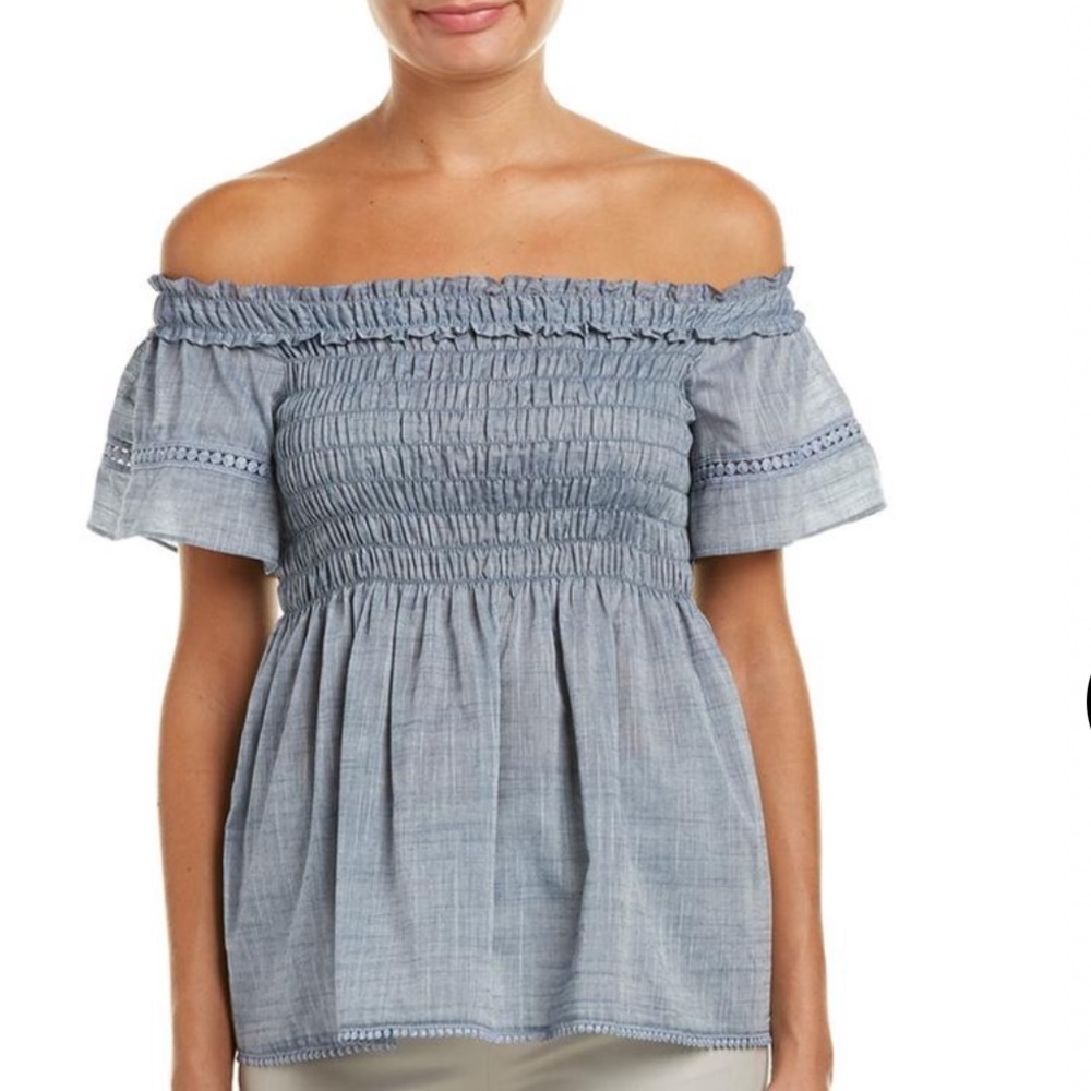 MAX STUDIO Off-The-Shoulder Cotton Blouse, in Blue, Size Small